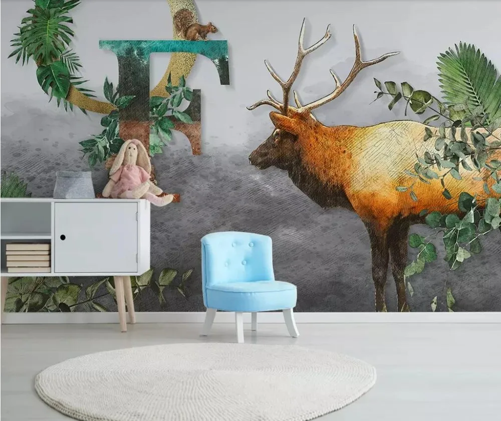 

Современный минималистичный фон для фотосъемки с изображением животных оленей детской комнаты в скандинавском стиле