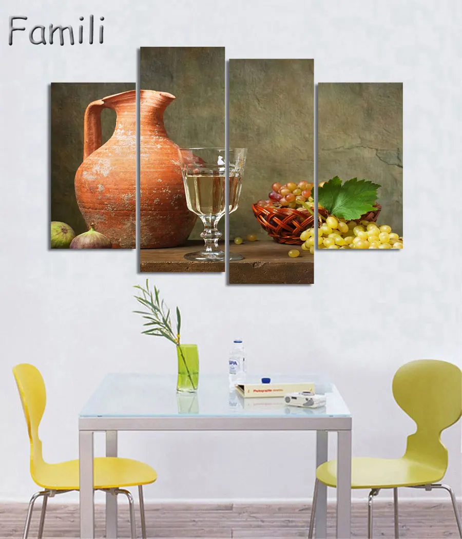 Картина на холсте с изображением фруктов и планшетов 4 панели