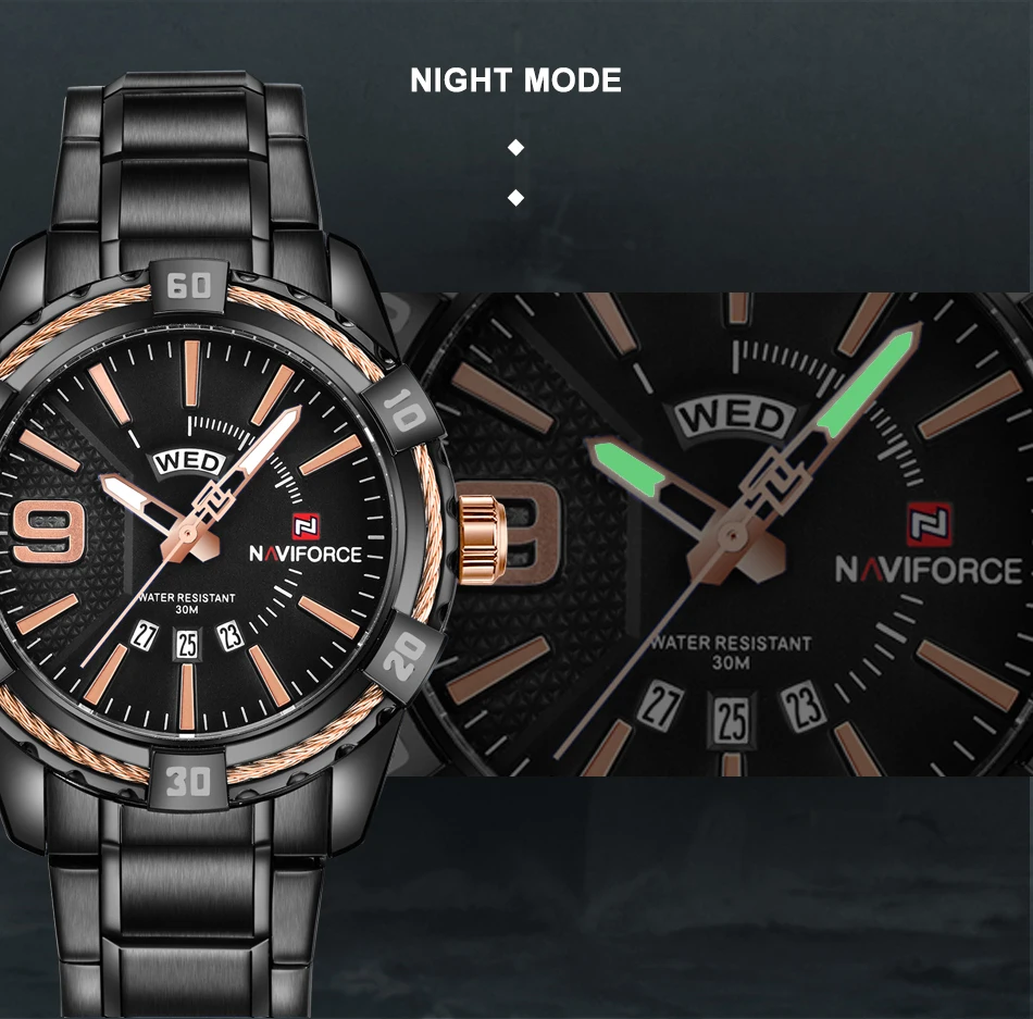 NAVIFORCE Роскошные модные повседневные брендовые водонепроницаемые кварцевые часы мужские военные спортивные часы из нержавеющей стали мужские часы