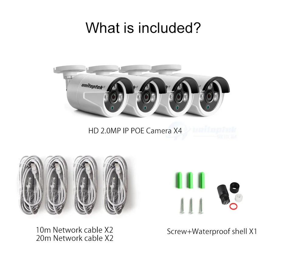 4 шт. 2MP 1080P Bullet POE IP Камера уличная Водонепроницаемая только 4X HD Cam мм IR 20 м система