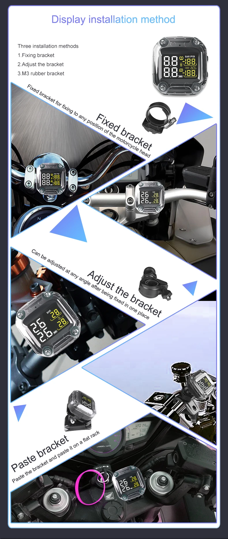 Мотоцикл TPMS монитор давления в шинах Система сигнализации мотоцикла с внешним/внутренним датчиком беспроводной с ЖК-дисплеем