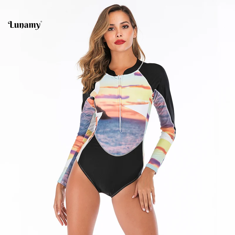 Lunamy, винтажный Цельный купальник с принтом, слитный купальник, Maillot De Bain Femme, сексуальный купальник на молнии спереди, женский купальник