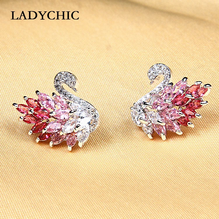 LADYCHIC новый дизайн кристальная серьга с лебедем Черный Прозрачный Многоцветный