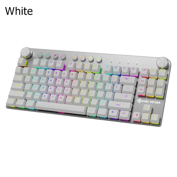 Белый MAGIC REFINER MK11 портативный Bluetooth беспроводной/USB Проводной Двойной режим RGB с подсветкой мультимедиа Механическая игровая клавиатура - Цвет: Белый