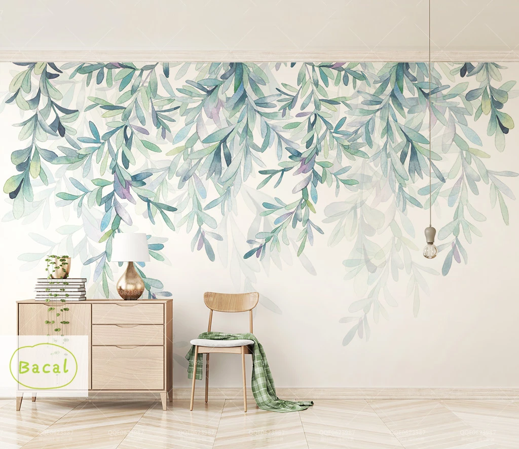 

Bacal Custom Photo Wallpaper 3D Modern Green Leaves Watercolor Nordic Style Mural Wall Paper Living Room 3D Fresco Home Decor