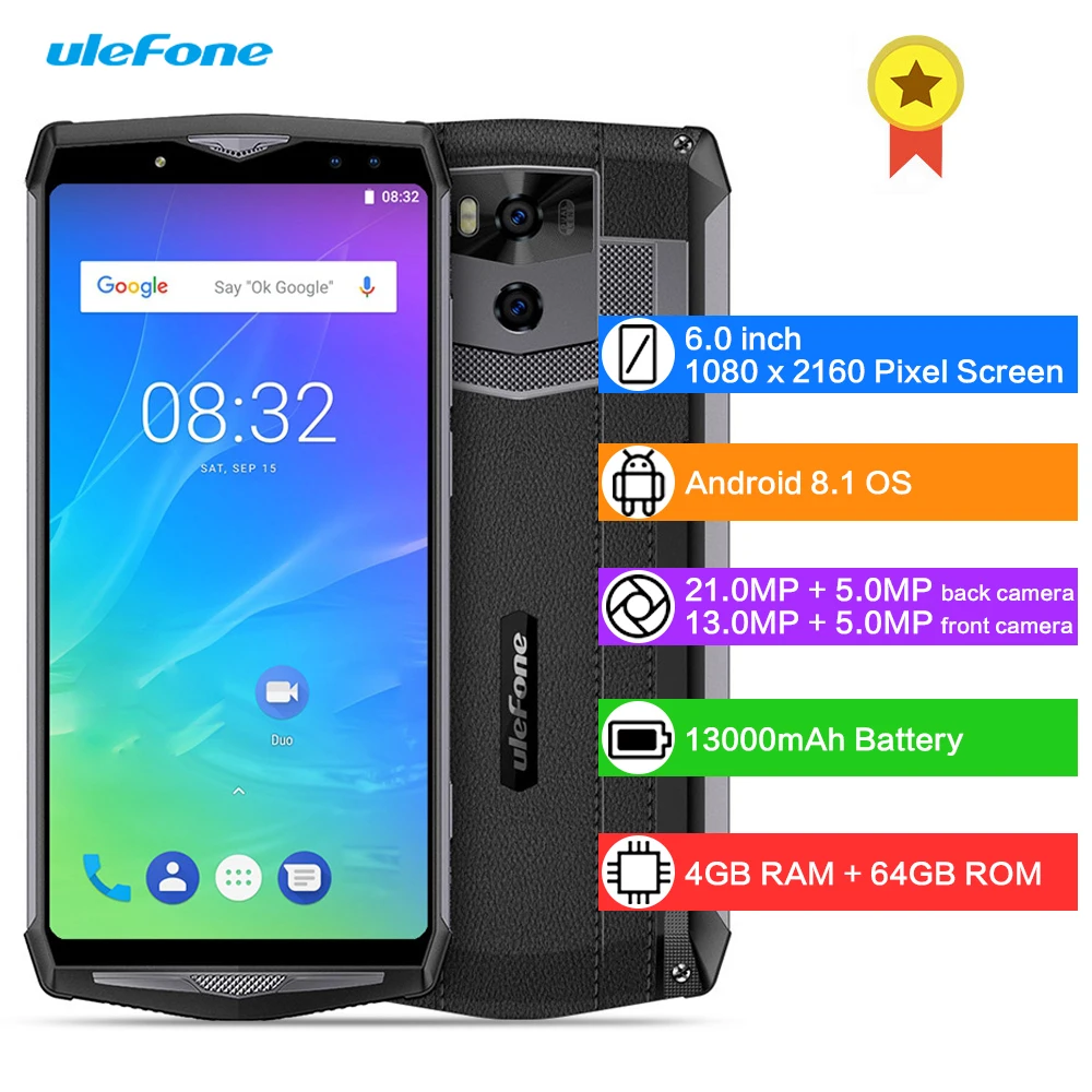 Смартфон Ulefone power 5s 4G 6 0 дюймов Android 8 1 Восьмиядерный процессор MTK6763 4 Гб ОЗУ 64 ПЗУ 21