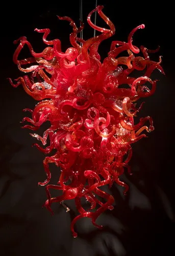 

Red Glass Art Chandelier Style Blown Glass Chandeleir Lighting Flush Mounted LED Lights with LED Lights