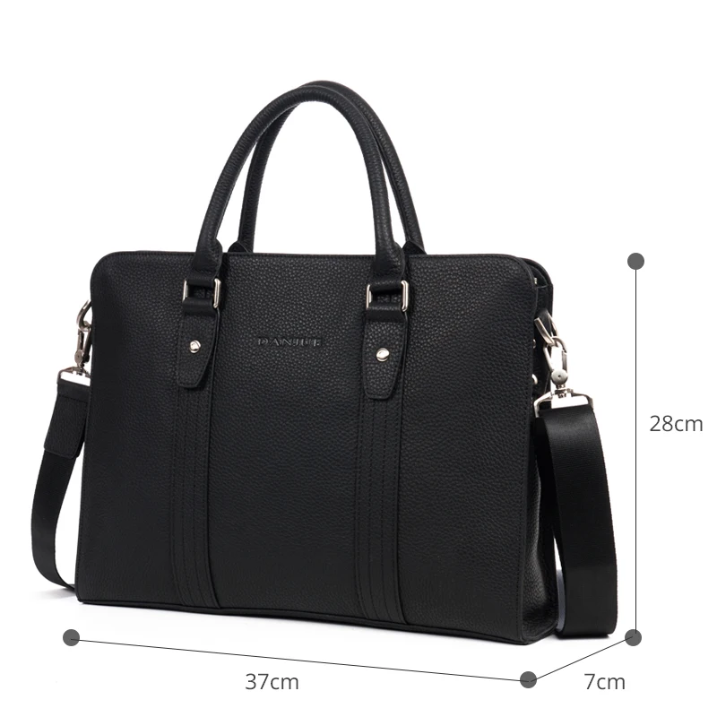 DANJUE Genuine Leather Black Blue Briefcase Business Handbag Office Laptop Bag for Male Famous Brand Trendy Solid Messenger | Багаж и