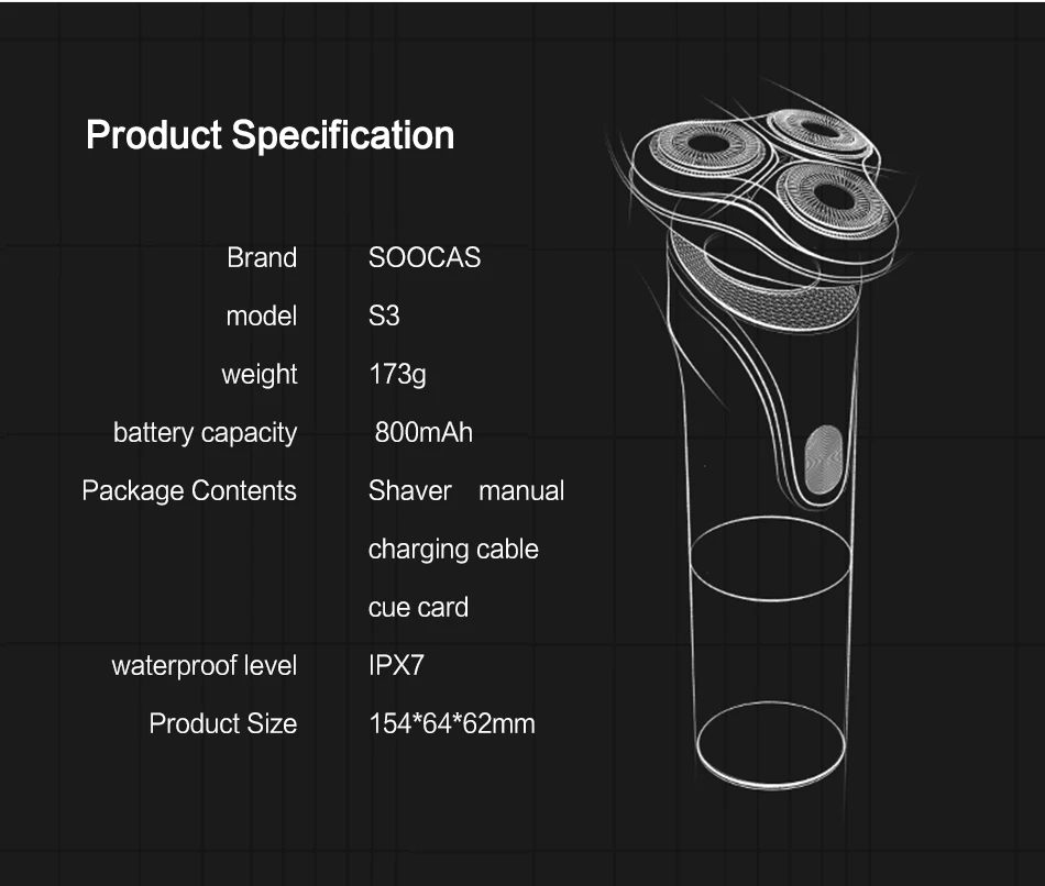 xiaomi mijia SOOCAS S3 электробритва для Для мужчин 3 режущая головка сухой влажное бритье Беспроводная перезаряжаемая USB бритва водостойкая