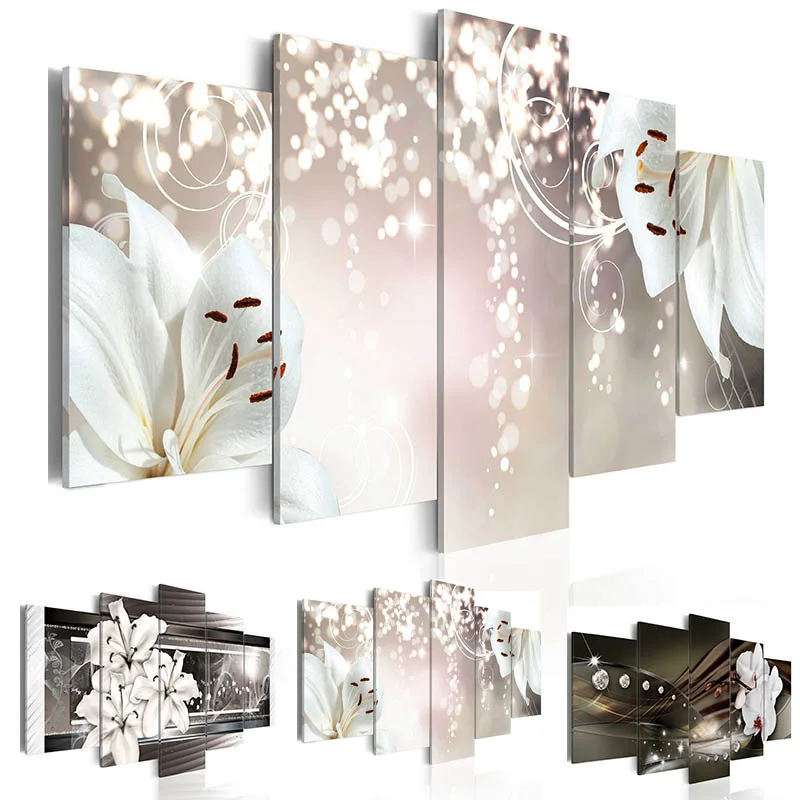 

Modern Canvas Painting 5 Panels Golden Orchid Wall Printing Flower Home Decoration Pictures Living Room Modular Floral Printing