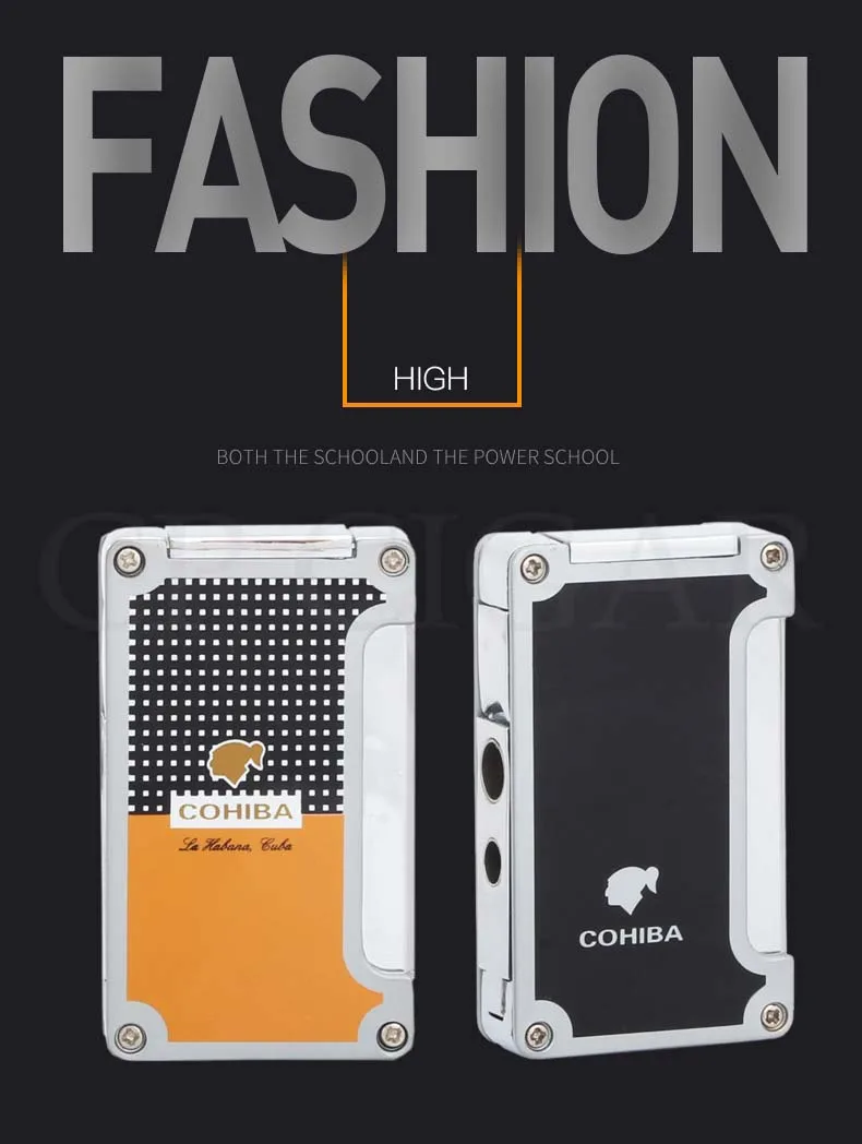 COHIBA ветрозащитная карманная зажигалка портативная 1 фонарь струя пламени сигары легче, чем газ-бутан зажигалки встроенные 2 сигары удар