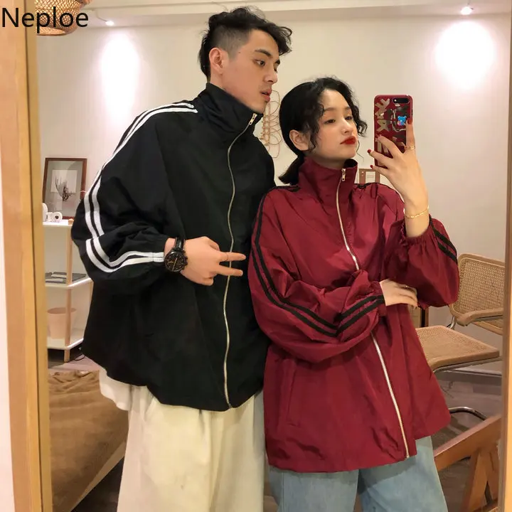 Neploe/женская и мужская одежда в Корейском стиле Harajuku Полосатое пальто свободная