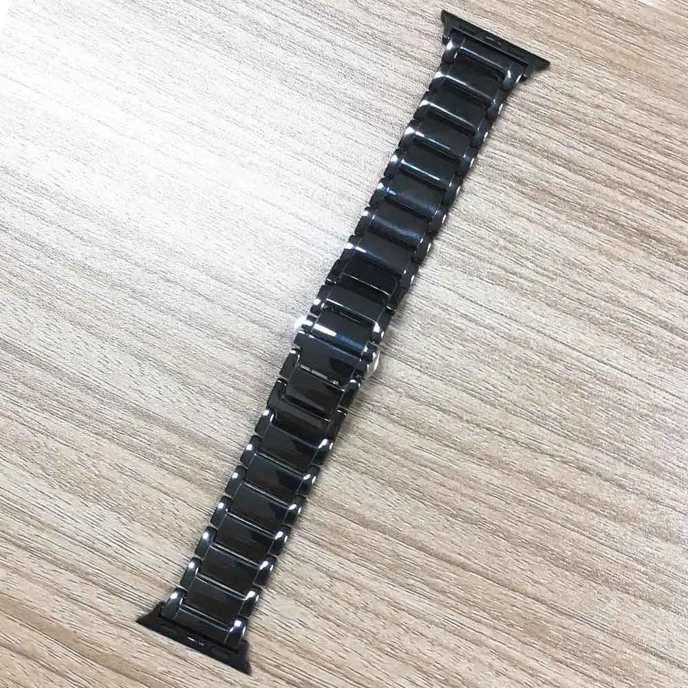 Black Керамика браслет глянцевый ремешок для наручных часов Apple Watch, ремешок на запястье 40/44/38 мм/42 мм черный/белый Series 5 4 3 2 1 часовой пояс - Цвет ремешка: Black