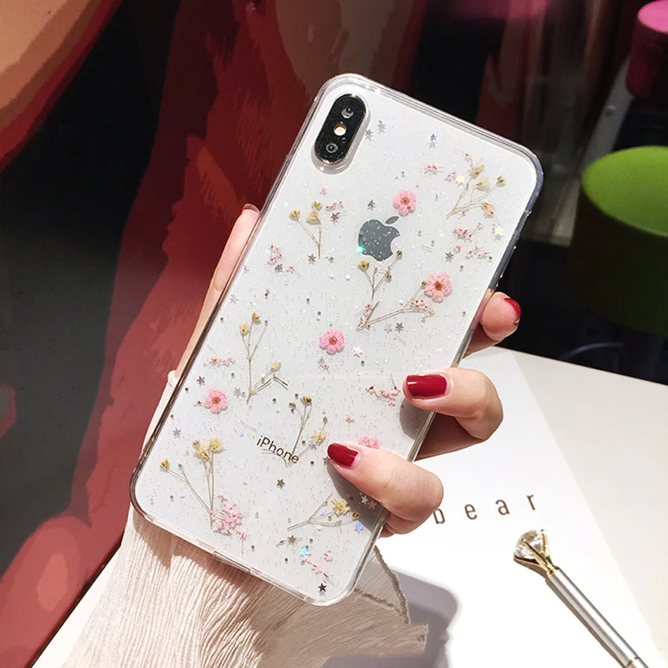 Moskado настоящие сушеные цветы прозрачный чехол для телефона для iphone 6 6s 7 8 Plus прозрачный мягкий ТПУ красивый чехол для iphone X XS Max XR