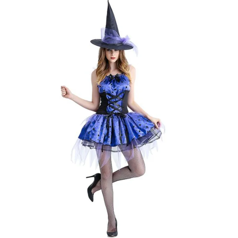 

New Women Girl Blue Veil Witch Adults Female Lady Cosplay Costumes Carnival Party Supplies Costume Halloween Christmas