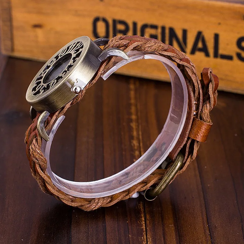 Женские ВИНТАЖНЫЕ КВАРЦЕВЫЕ ЧАСЫ CCQ плетеные часы с браслетом из коровьей кожи