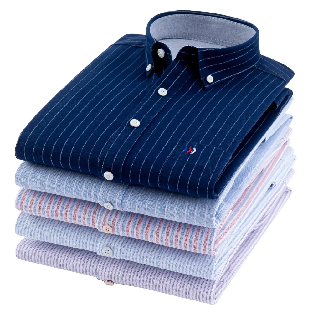 5XL Mens Striped dress Shirts Male work casual Shirt solid color plus size 100% cotton oxford plaid Men camisa masculina | Мужская