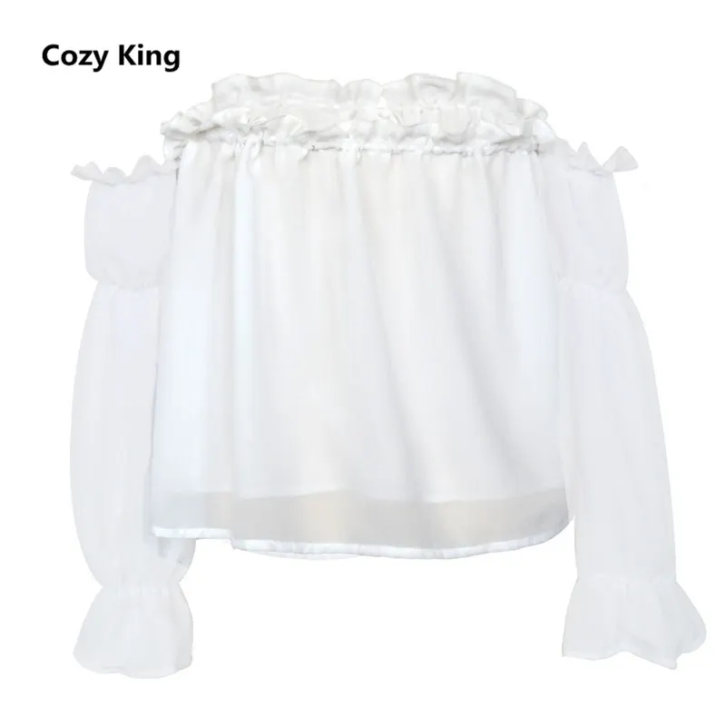 Cozy King summer t-shirt 2018 new hot sale solid color slash neck lotus leaf lantern sleeves chiffon tops beach holiday | Женская одежда