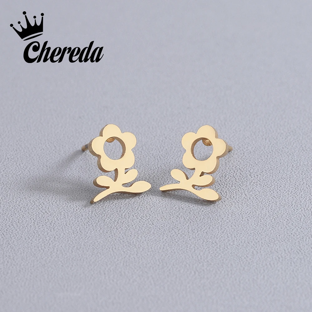 

Chereda Creative Small Flower Ear Studs for Women Cute mini stainless steel Stud earrings Classic jewelry Minimalist gift