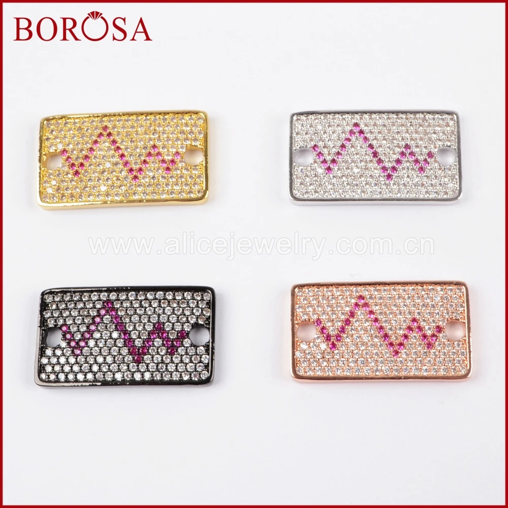 

BOROSA Handcrafted CZ Stone Micro Pave Rectangle Cubic Zirconia Spacer Druzy Connector Double Charm for Bracelet for Women WX659