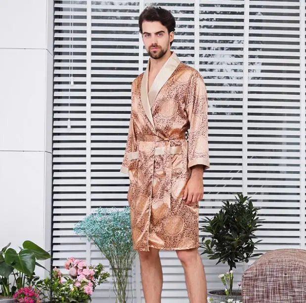 robe 6 Luxury Designer Men's Silk Kimono Robe Plus 5XL Long Sleeve Sleepwear Bathrobe Oversized Satin Nightgown Summer Home Clothing - Цвет: robe 6
