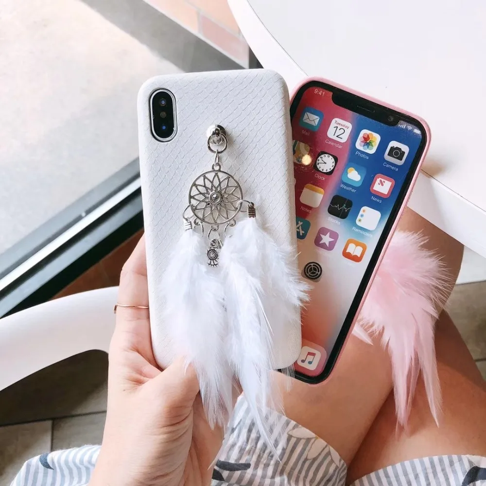 Перо кулон Ловец снов Мода Новое поступление чехол для apple iphone 6 6s P Плюс 7 8 х Мягкий
