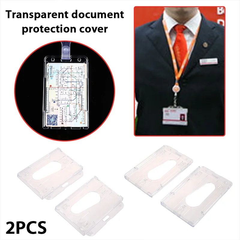 2Pcs/Lot Transparent Lanyards ID Badge Holder Card Cover For Protector Labels Portable Premium | Канцтовары для офиса и дома