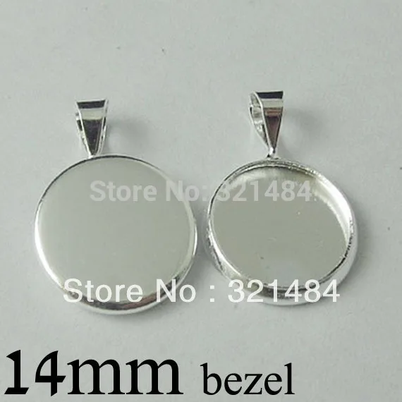 free shipping 200pc silver plated round bezel pendant blank pendant tray 14mm cameo base cabochon setting