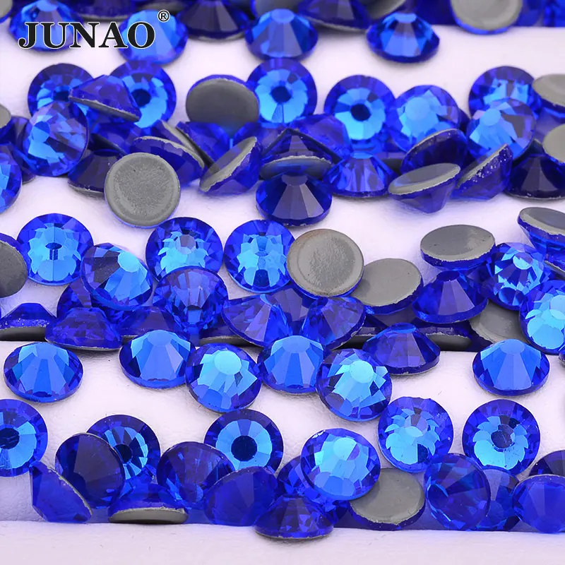 Blue JUNAO ss 16 20 30 темно-синие стеклянные стразы с горячей фиксацией, круглые камни с горячей фиксацией, стразы с плоской задней поверхностью, не Швейные Стразы для рукоделия - Цвет: Blue