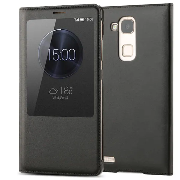 FDCWTS для huawei Ascend mate 7 Smart View функция автоматического сна функция рукав сумка кожаный чехол откидная крышка Подставка Кобура Оболочка - Цвет: Черный