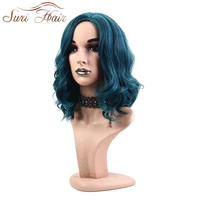 suri hair water wave women side part cosplay wigs high temperature fiber synthetic hair mixed black blue cos hairpieces bob