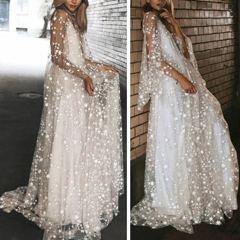 Женское платье женское с длинным рукавом кружевное открытой спиной Boho Prom Пляжное