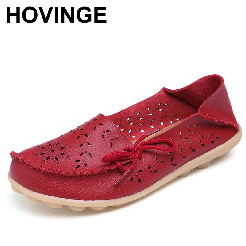 

HOVINGE genuine leather Women shoes mother shoes girls lace-up fashion casual shoes comfortable breathable women flat D029