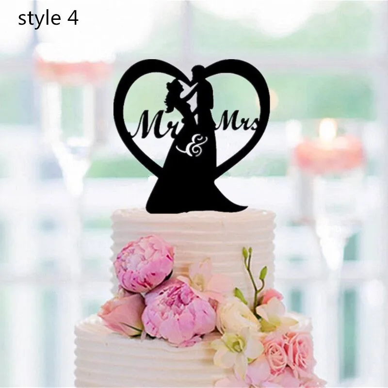 Смешанный стиль смешные невесты и жениха силуэт свадебный торт Топпер акриловые