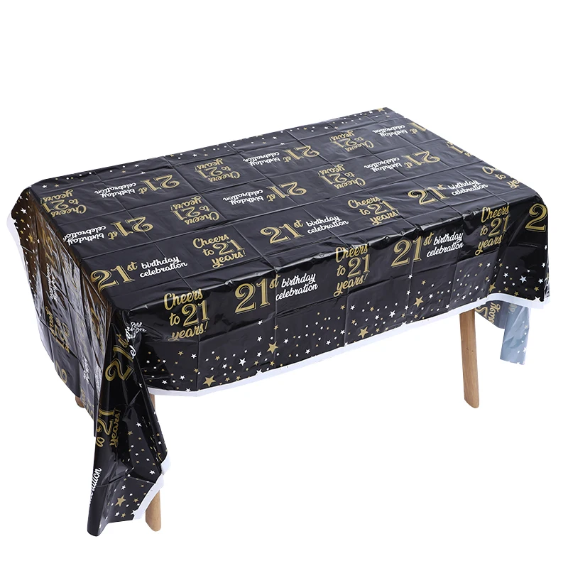 

21th Birthday Party Decorations Black Gold Foil Disposable Tablecloth Adult 21 Years Old Party Decor Supplies
