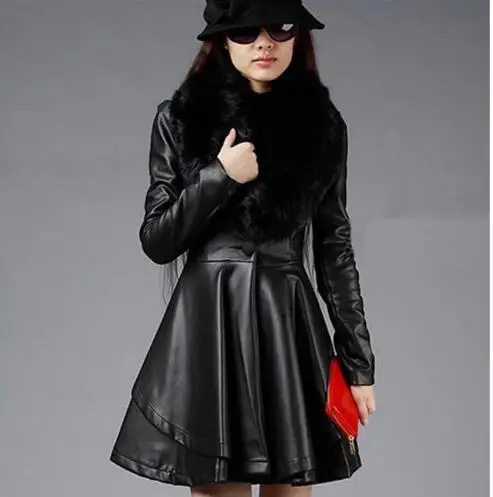 Кожаная куртка пальто 2016 модная простая искусственная кожа большой меховой