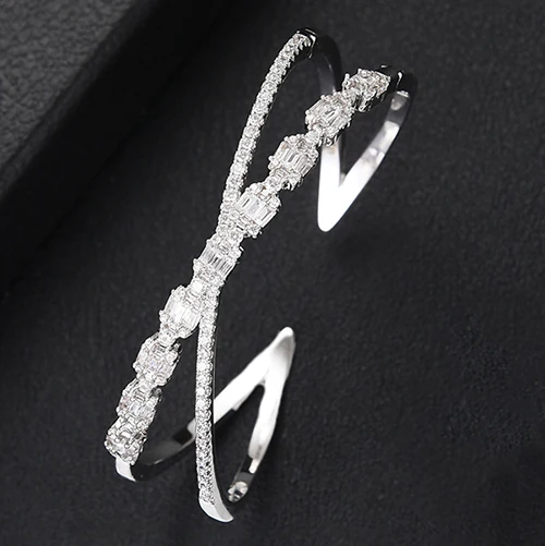 H056B Silver GODKI, модный роскошный Штабелируемый браслет, манжета для женщин, для свадьбы, полный кубический циркон, Кристалл CZ, Дубай, серебряный браслет, вечерние ювелирные изделия - Окраска металла: H056B Silver