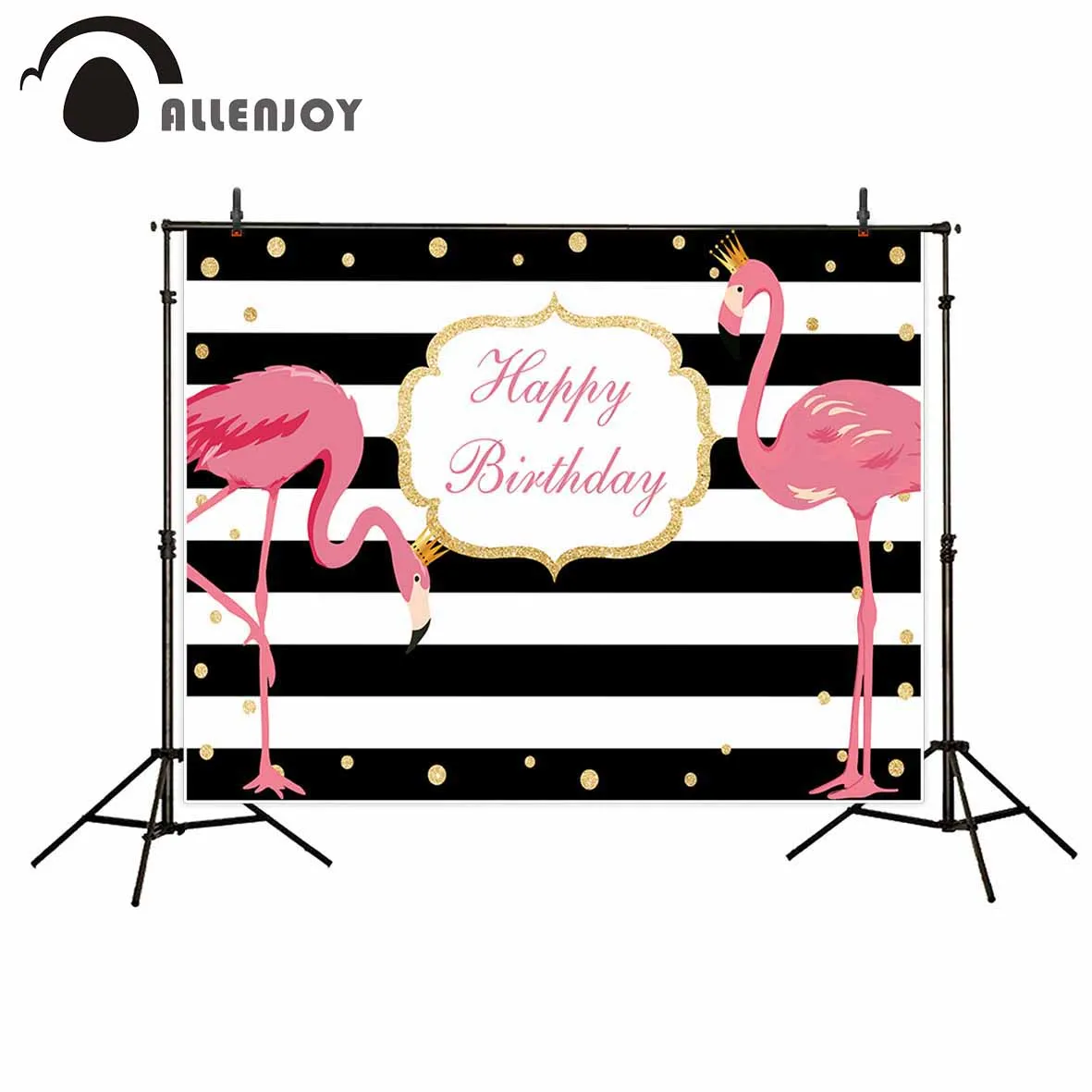 Фоны Allenjoy для студии черно-белые полосы Фламинго Логотип День рождения фон