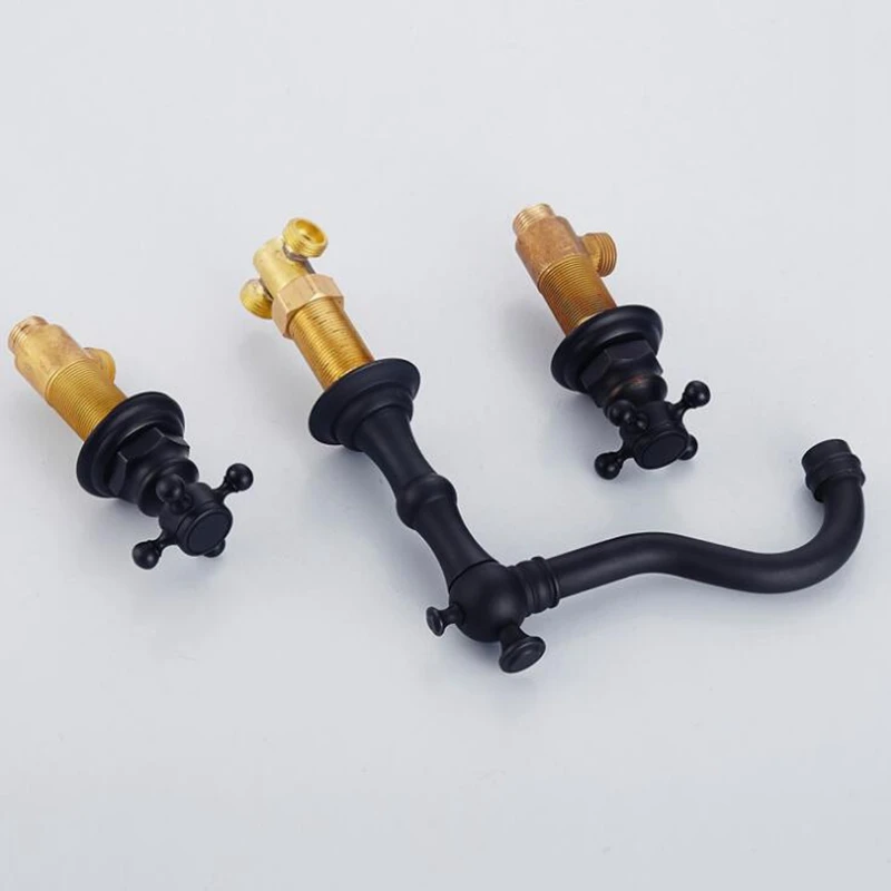 

Bathroom Widespread Sink Faucet Dual Handle 3 hole Basin Sink Faucet Oil Rubble Bronze Finished