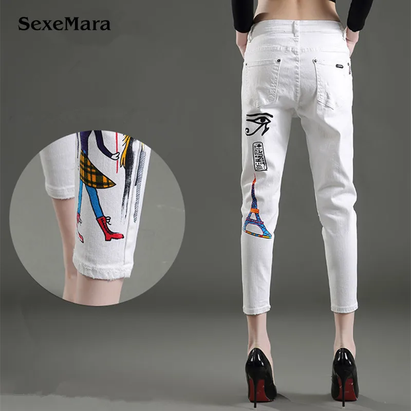 Boyfrjend Срок годности Джинсы для женщин Для Вышивка 2017 Новый полной длины MID полосой