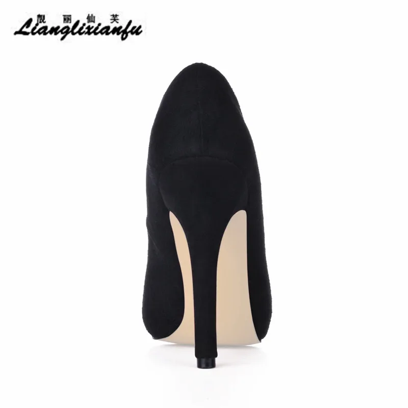 

LLXF female party stilettos 11cm thin high-heeled shoes Flock wedding pumps sapato feminino Plus:35-41 42 43 Free shipping