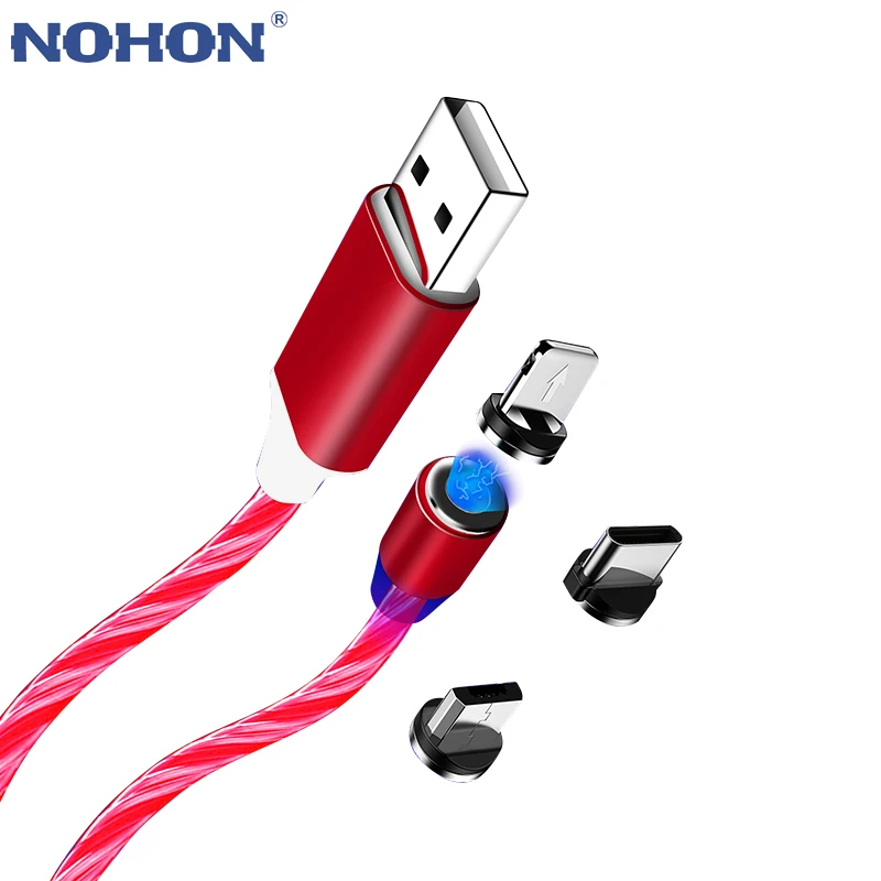 NOHON светодиодное освещение 3 в 1 быстрый Магнитный Кабель с разъемом Micro USB Type C для