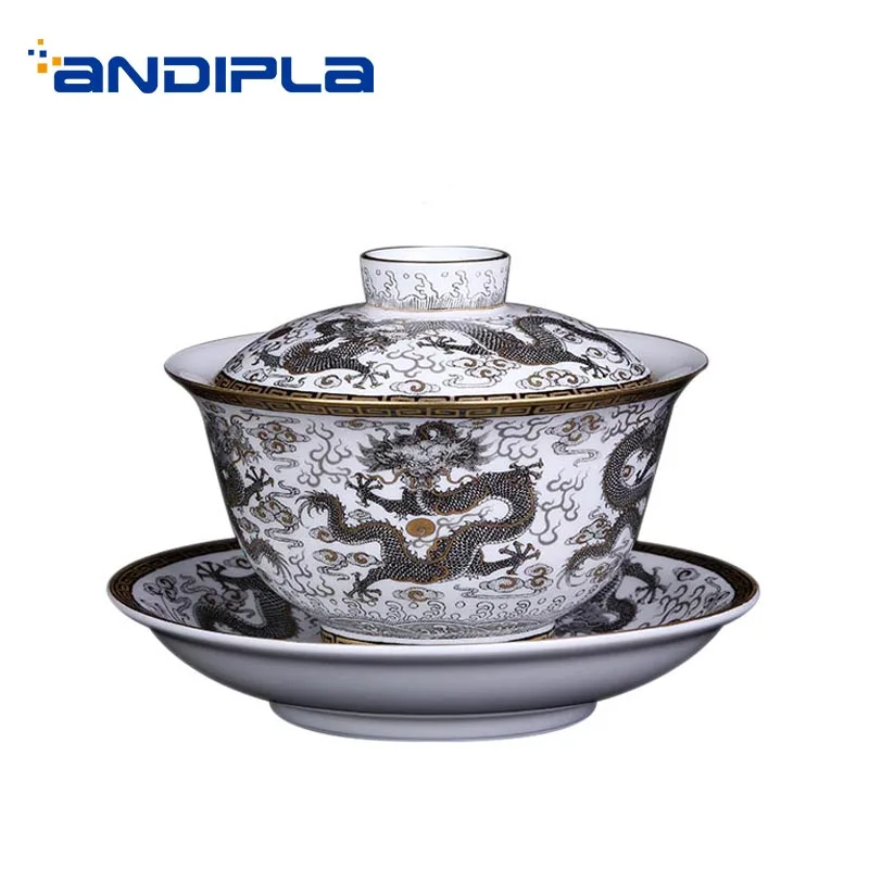 160 мл Цзиндэчжэнь Gaiwan ручная роспись Дракон узор благородная чайная чаша