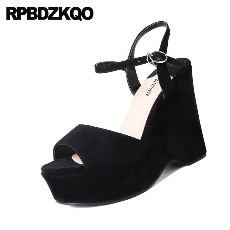 черный женщины на платформе замша роскошь Slingback высокий каблук дамы сандалии с