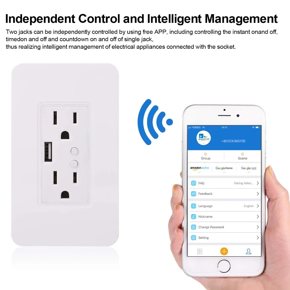 Умная настенная розетка с Wi Fi и usb портом для зарядки|Умные розетки| |