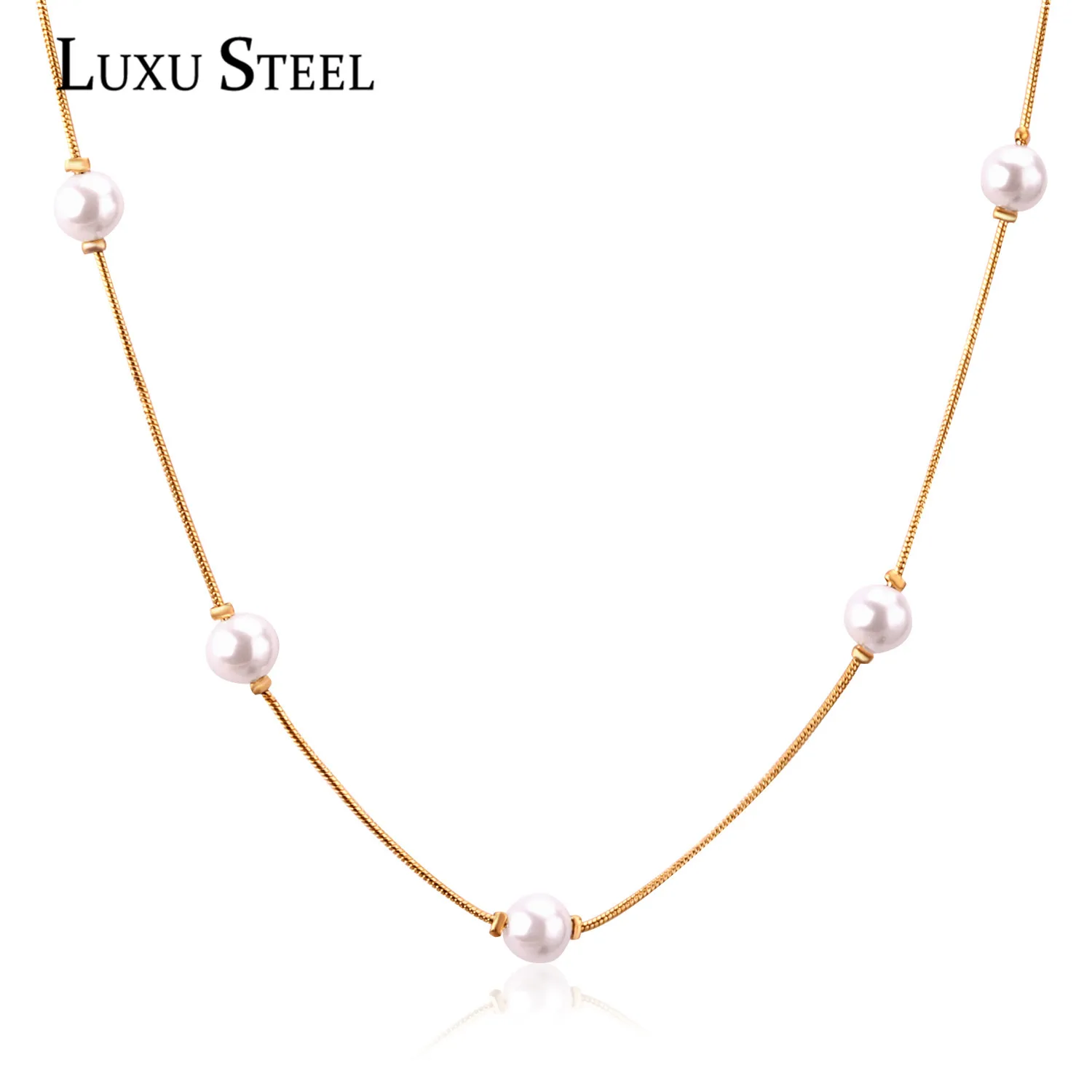 Бусы LUXUSTEEL цепочка змея белый/чёрный искусственный жемчуг кулон ожерелье модные