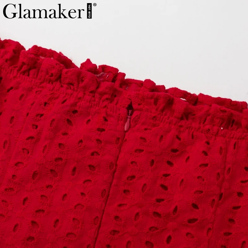 Glamaker сексуальное пляжное платье в красный горошек с оборками, Женские Короткие вечерние платья с открытыми плечами на шнуровке, облегающее платье, женское мини-платье vestidos