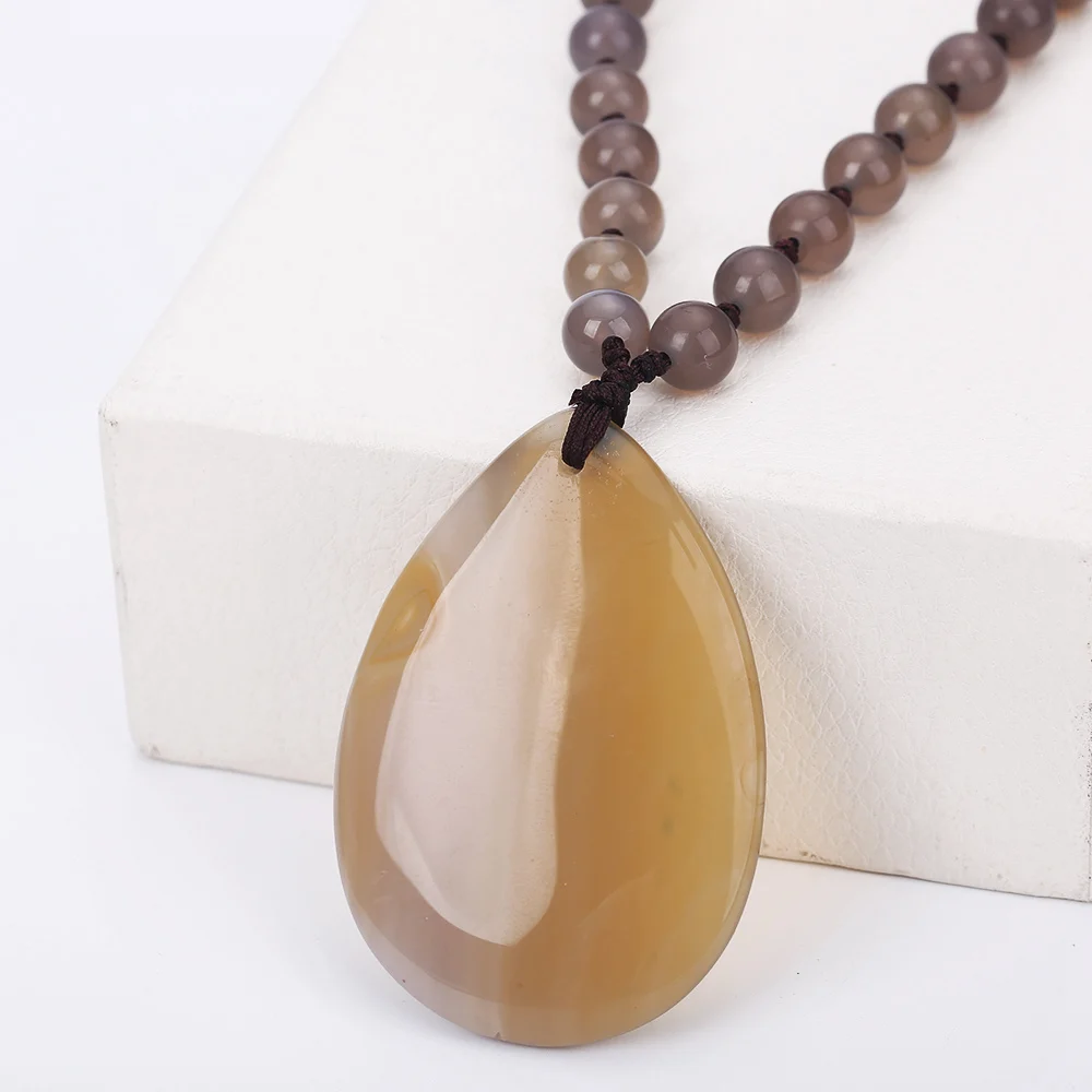 gray agate Натуральный, голубой, бирюзовый, женский кулон в виде капель воды, круглый кулон, ожерелье из бисера, кулон, женский кулон, раухтопаз, ювелирные изделия для одежды - Цвет камня: gray agate