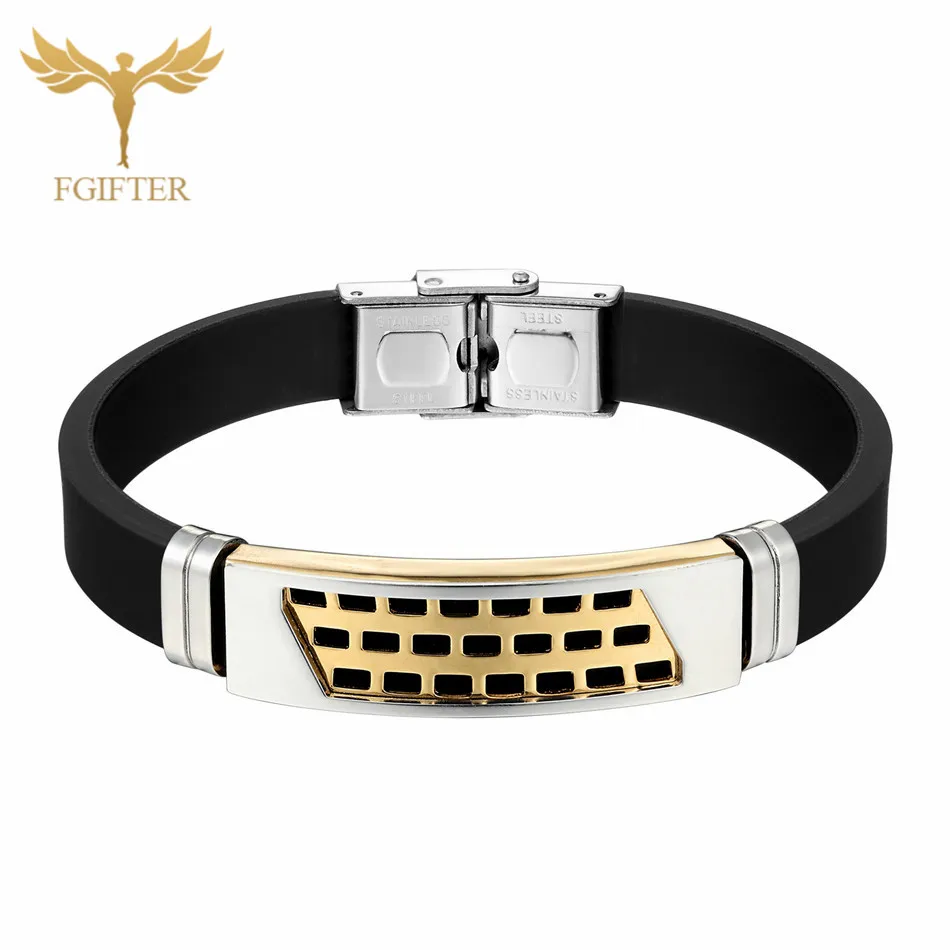 Silicone Bangles Высокое качество браслет черный резиновый пояс манжеты Браслеты розовое золото нержавеющая сталь геометрический аксессуар для женщин и мужчин ювелирные изделия - Окраска металла: Silicone Bangles