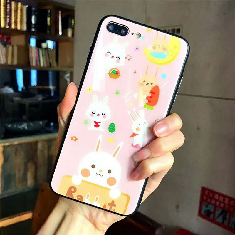 Мультфильм милый кролик Кошка телефона Чехлы для iPhone 6 6s 7 8 плюс цветок любви